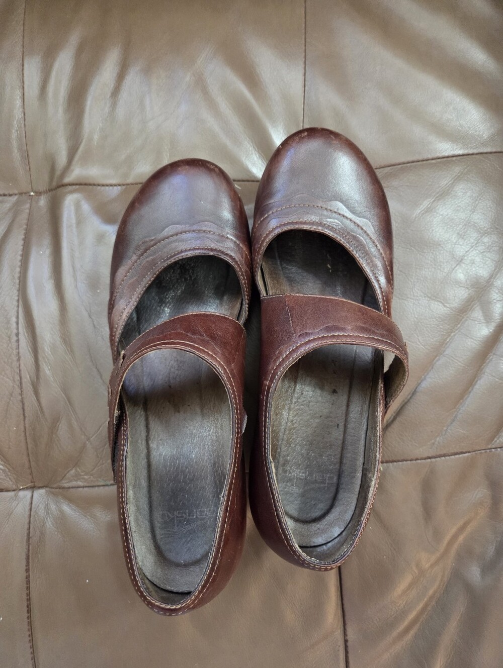 Dansko Harlow Brown Leather Scalloped Mary Jane Wedge Clogs EU 41 US 10.5 11 Flo